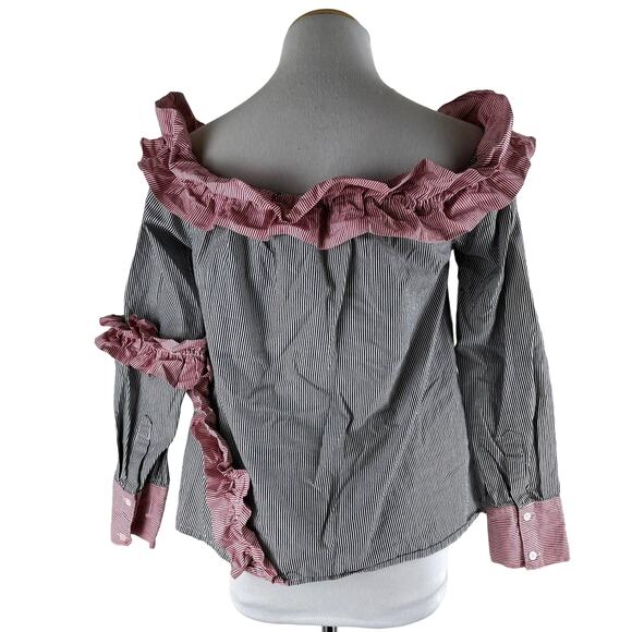 Walter Baker Derrick Striped Ruffle Off Shoulder Top Size S - Picture 5 of 7